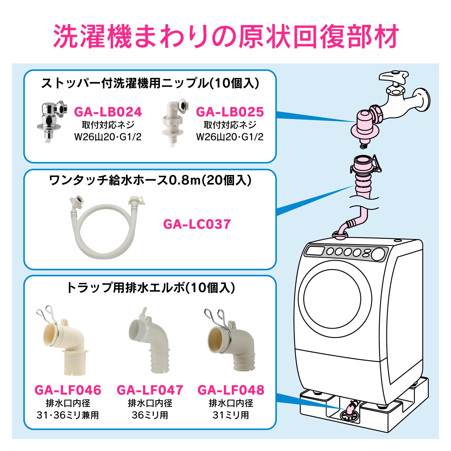 洗濯機 排水 トラップ  エルボ 3サイズ対応